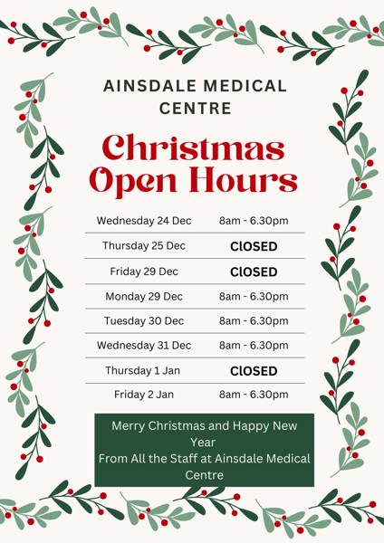 Christmas Opening Hours